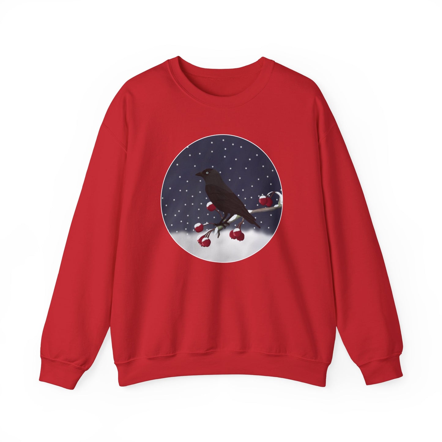 Western Jackdaw on a Winter Branch Birdwatcher Christmas Bird Sweatshirt