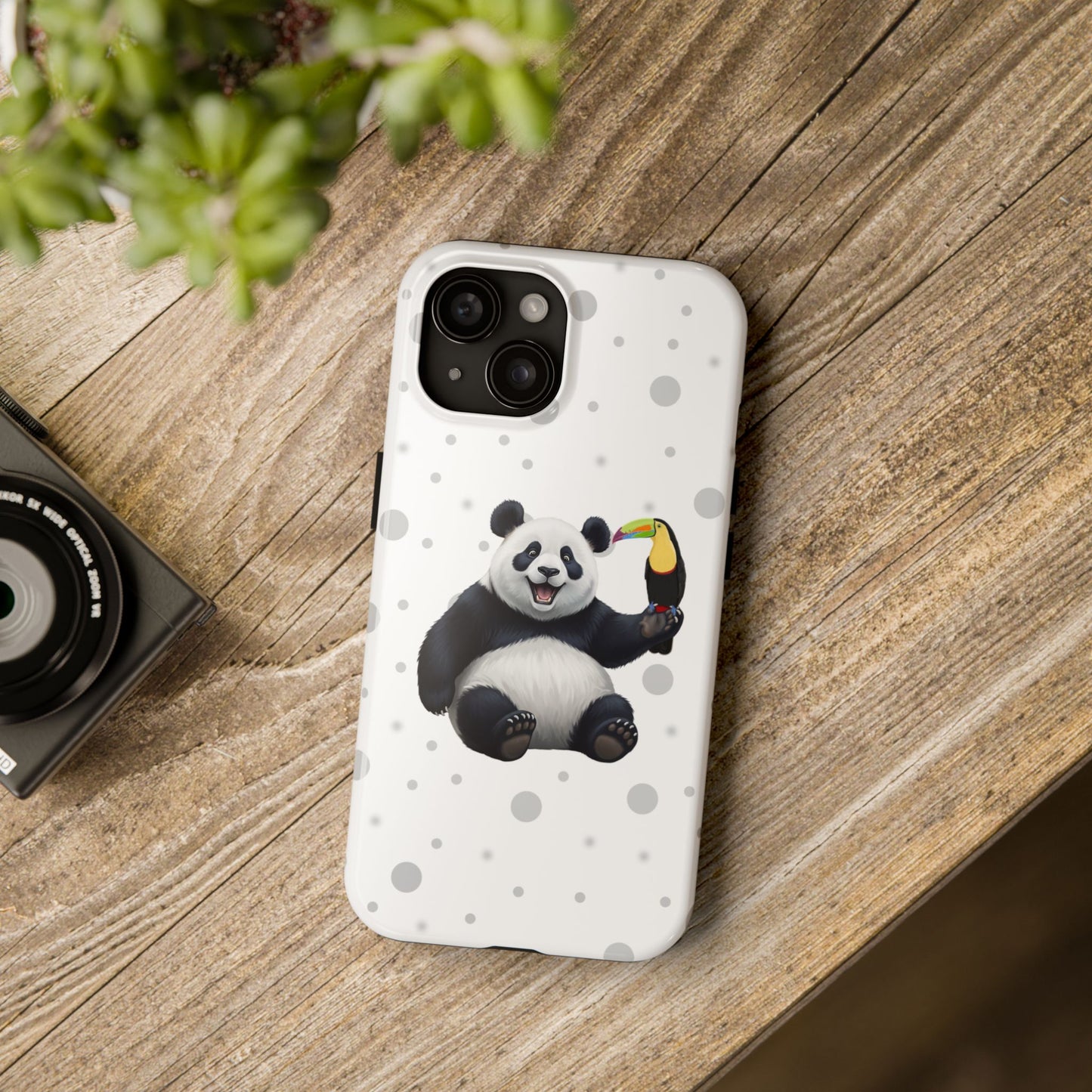 Cute Panda Bear with a Toucan Animal iPhone Case - Dual-Layer PC/TPU Protective Cover for iPhone
