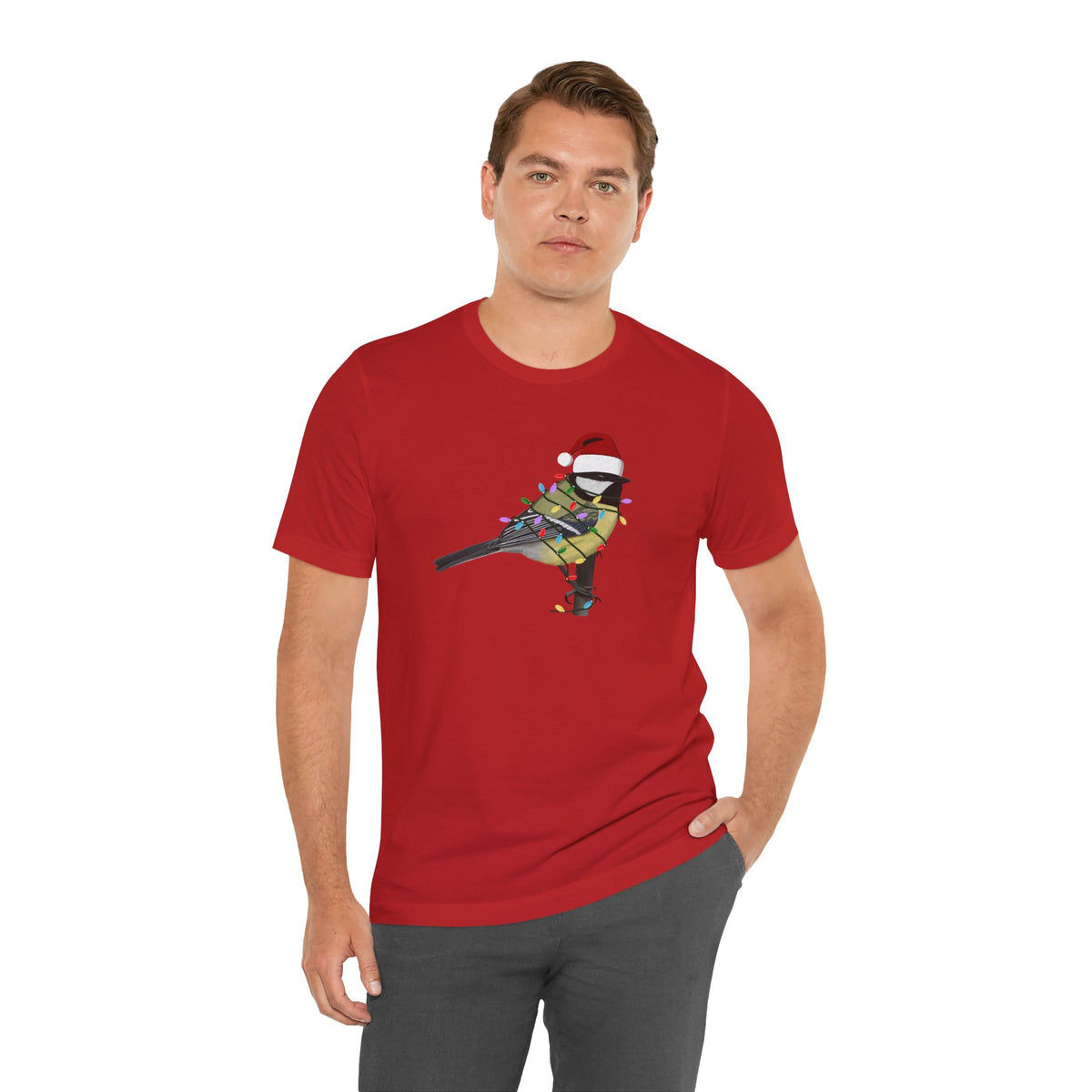 Chickadee with Fairy Lights Christmas Bird T-Shirt