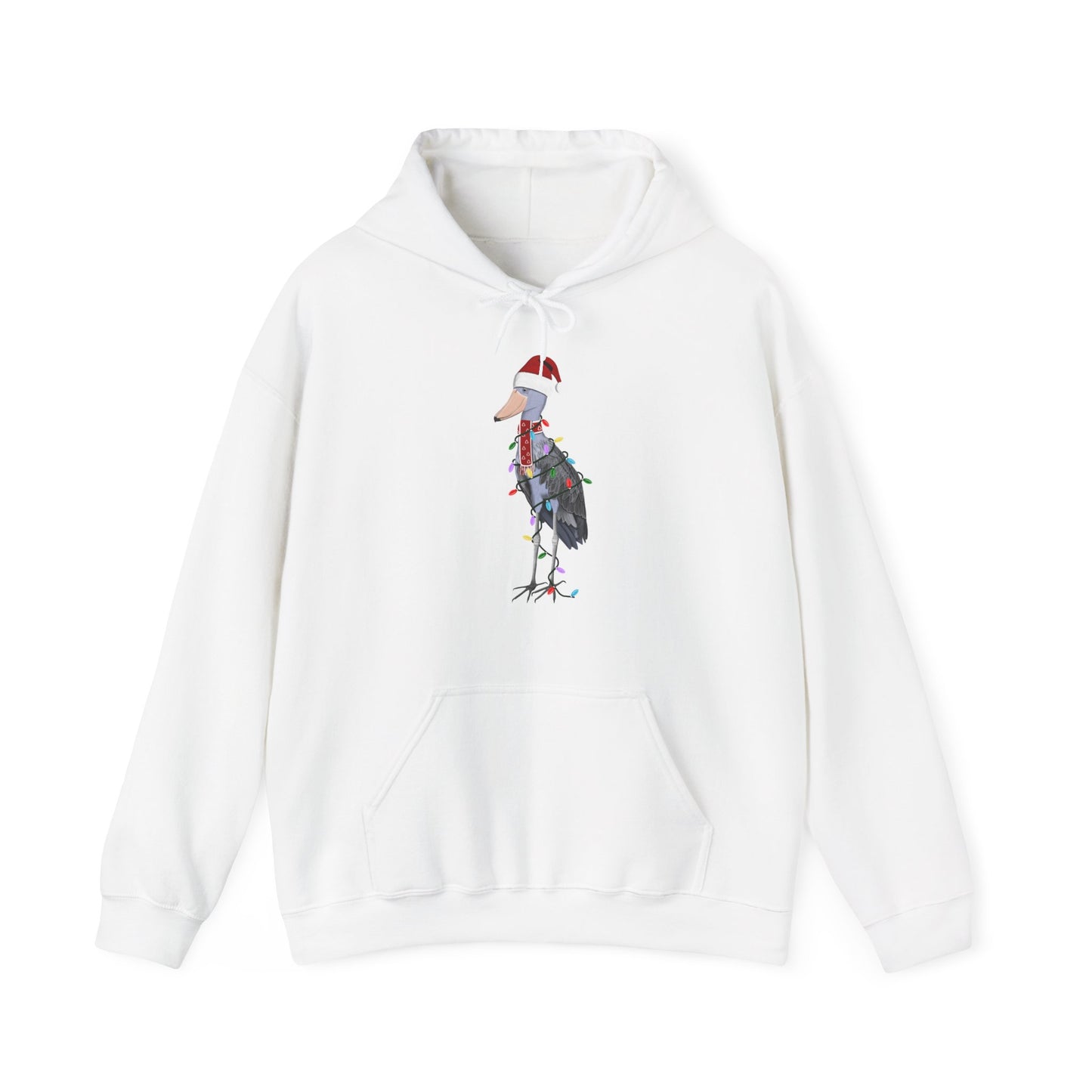 Schuhschnabel Weihnachts-Hoodie - Vogel als Weihnachtsmann mit Lichterkette Sweater