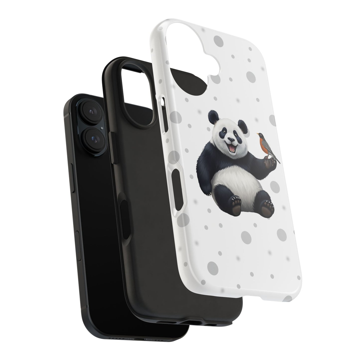 Cute Panda Bear with American Robin Animal iPhone Case - Dual-Layer PC/TPU Protective Cover for iPhone