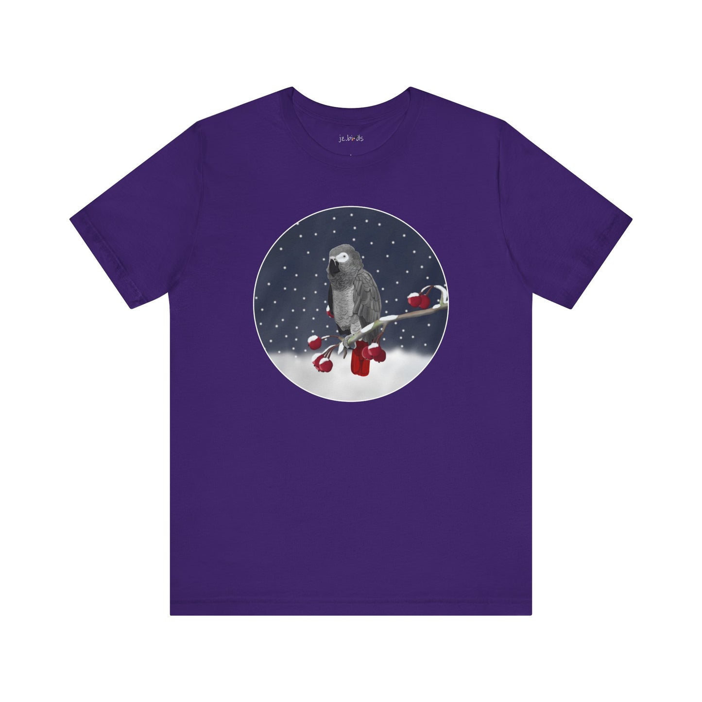 Grey Parrot on a Winter Branch Birdwatcher Christmas Bird T-Shirt