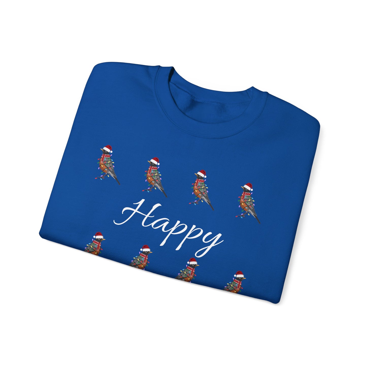 American Robin as Santa with Hat Scarf and Fairy Lights Happy Holidays Birdwatcher Christmas Bird Sweatshirt