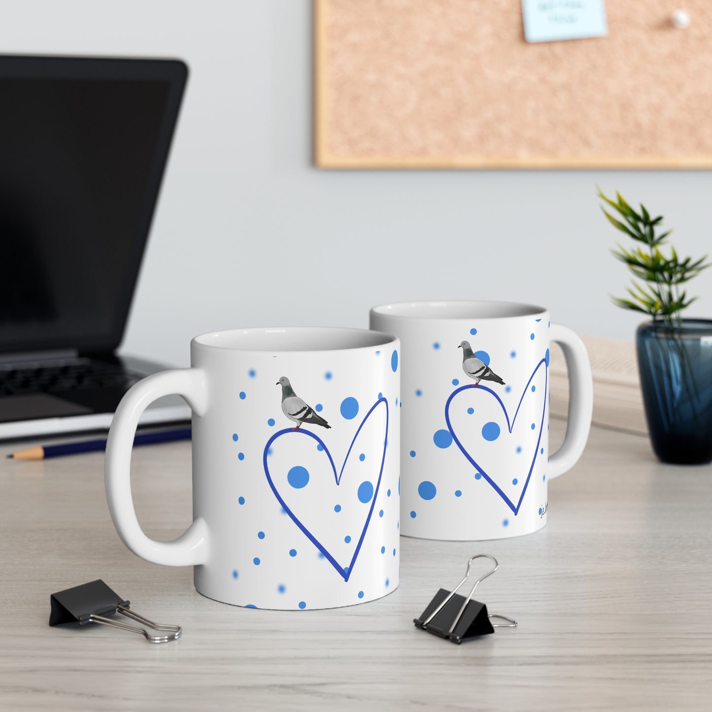 Pigeon Valentine's Day Bird Mug 11oz Blue Heart