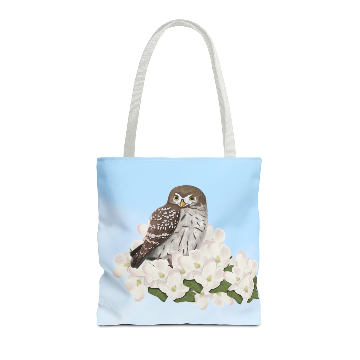 Little Owl in Spring Blossoms Bird Tote Bag 16"x16" - jz.birds