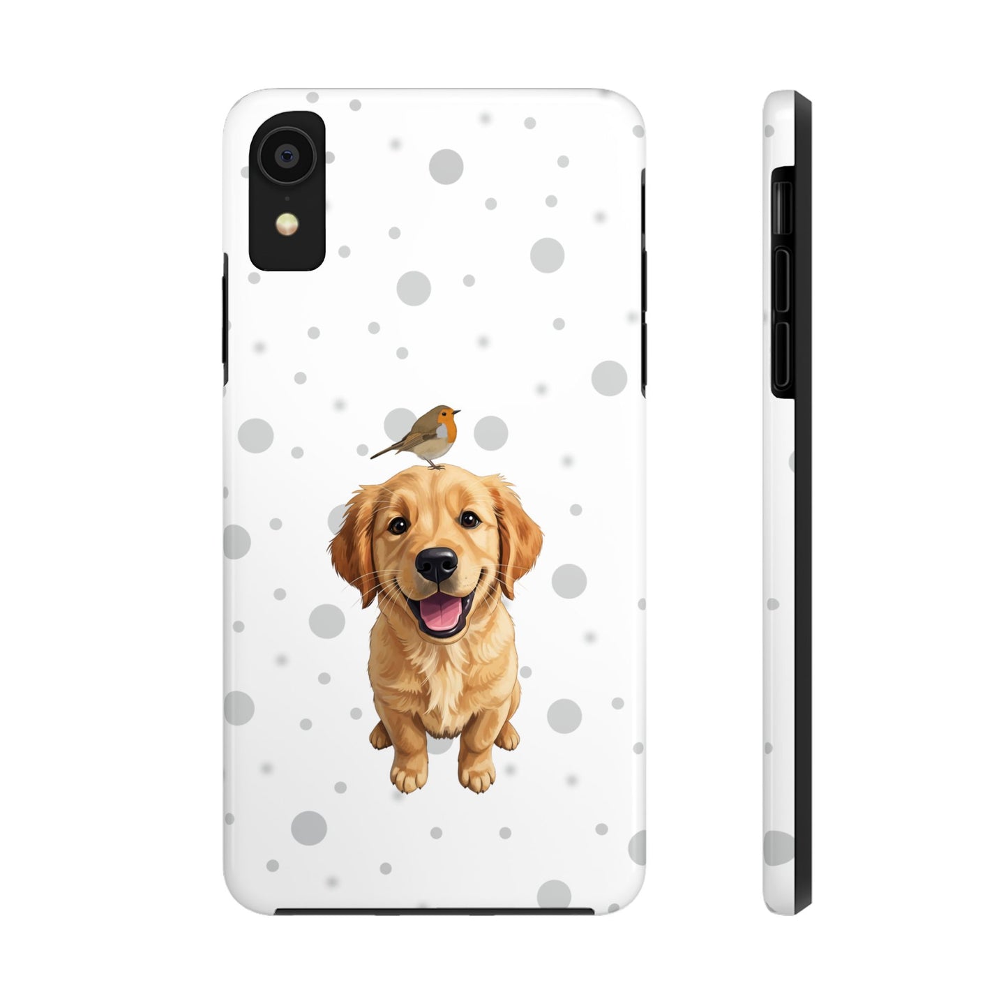 Cute Golden Retriever with European Robin Animal iPhone Case - Dual-Layer PC/TPU Protective Cover for iPhone