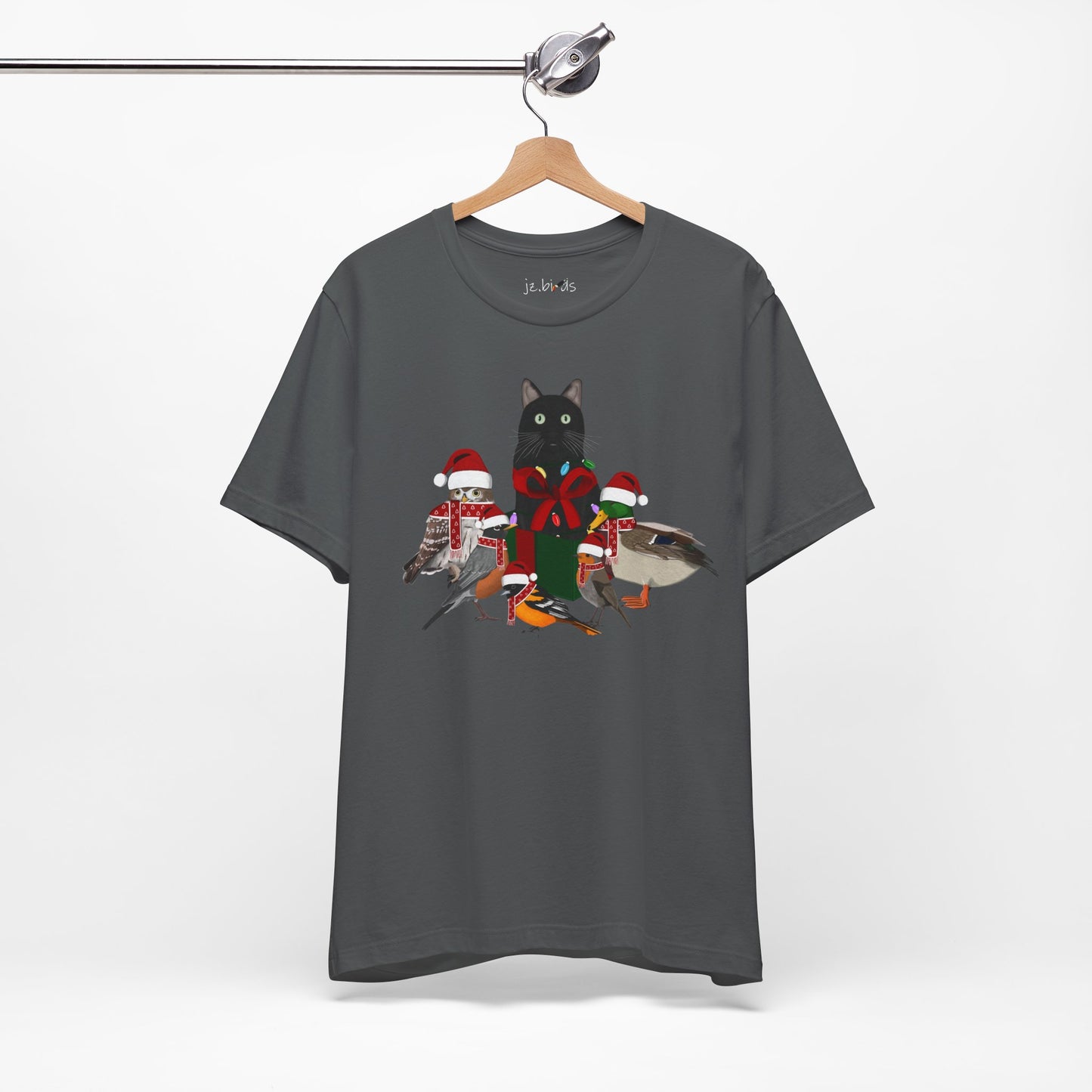 Robin Mallard Oriole Owl with Cat in a Box and Fairy Lights Christmas Bird T-Shirt
