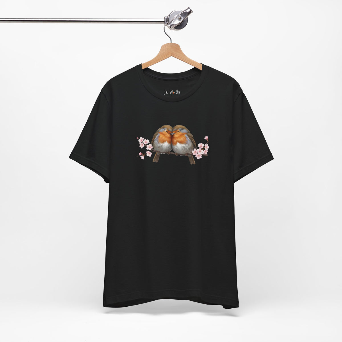 Lovebirds Robins T-Shirt – Floral Bird Lover Gift for Valentine's Day