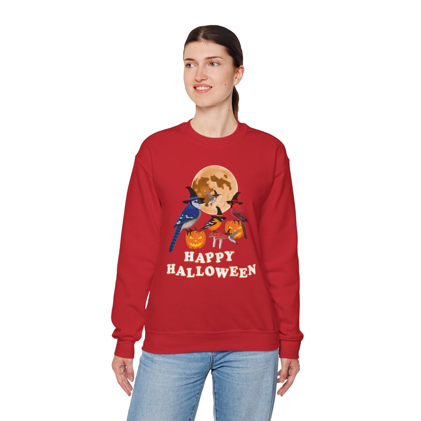 Blue Jay Cardinal Oriole Hummingbird Halloween Birds Witch Birdwatcher Sweatshirt