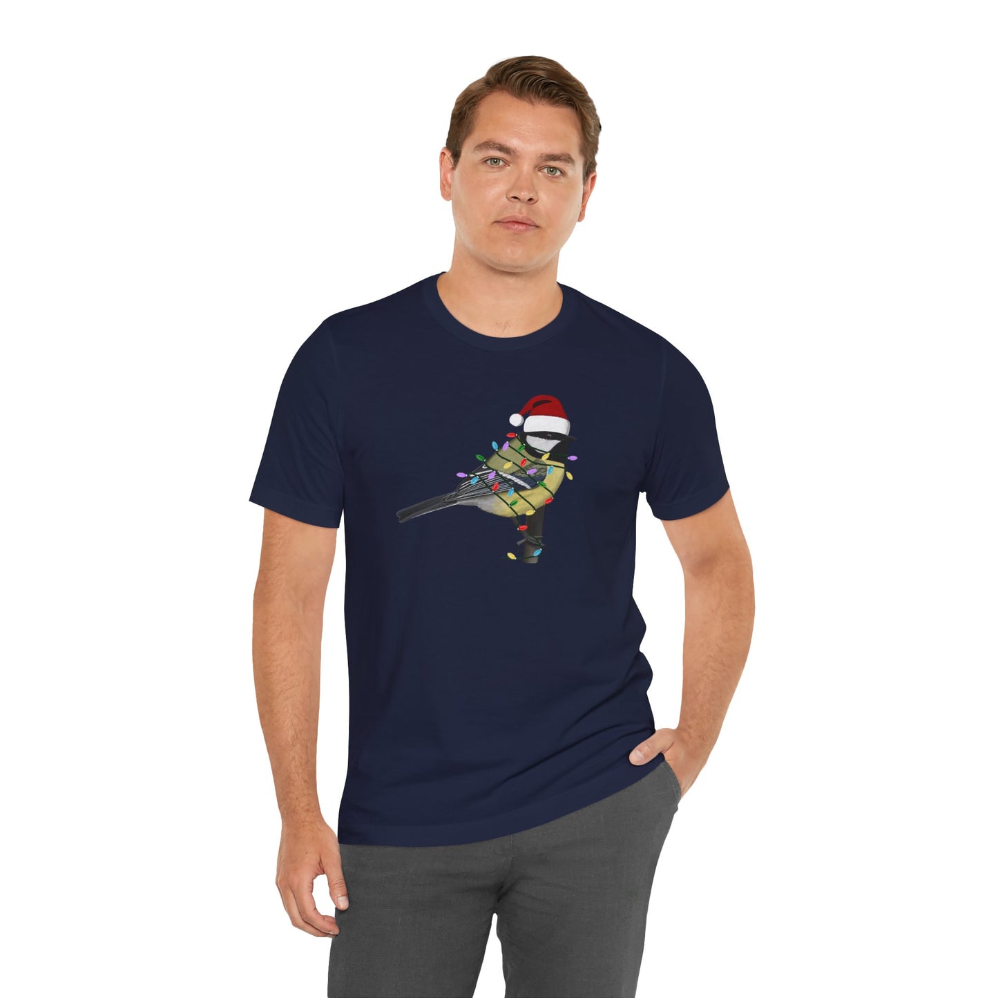 Chickadee with Fairy Lights Christmas Bird T-Shirt