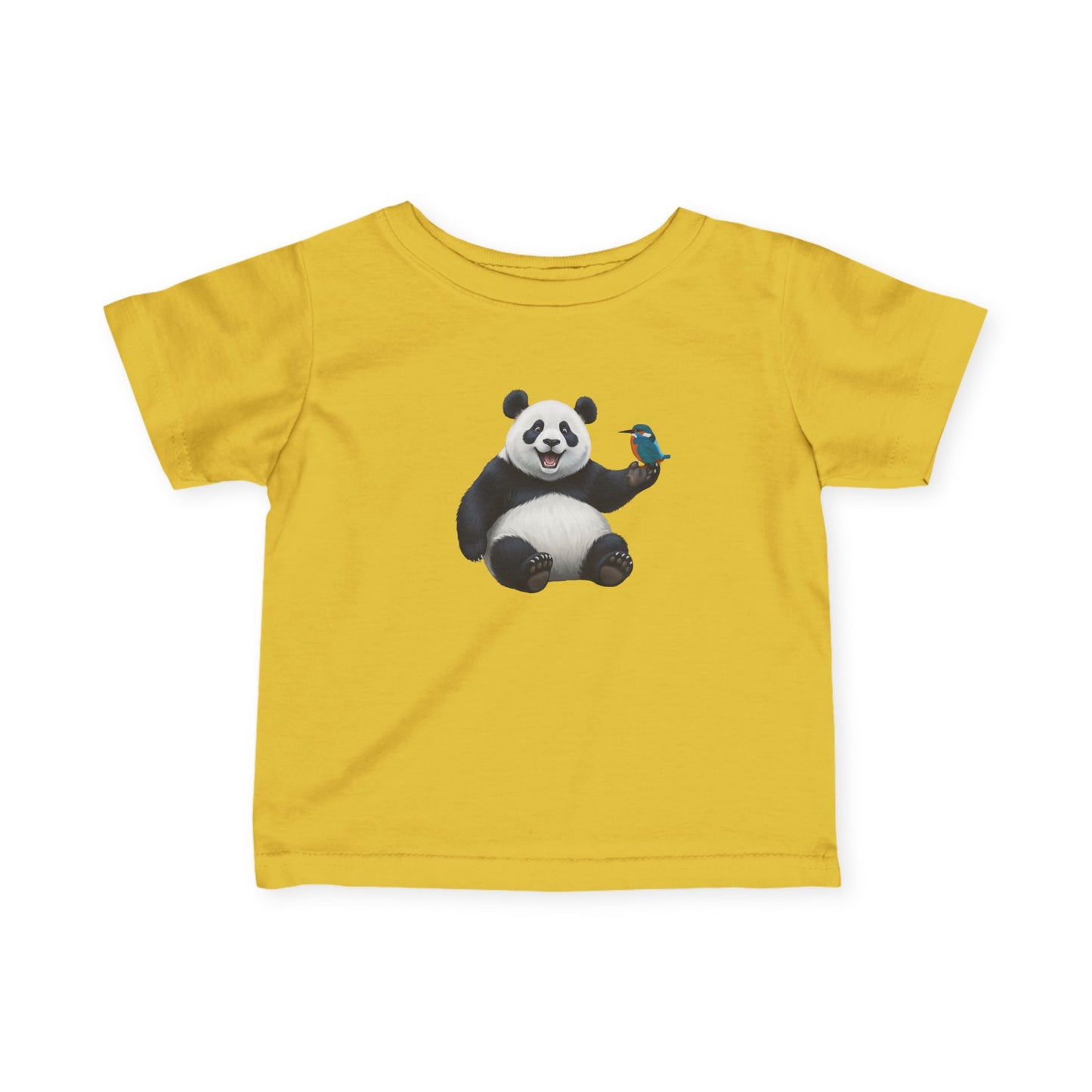 Fröhlicher Panda mit Eisvogel Vogel Tiermotiv T-Shirt für Babys und Kleinkinder