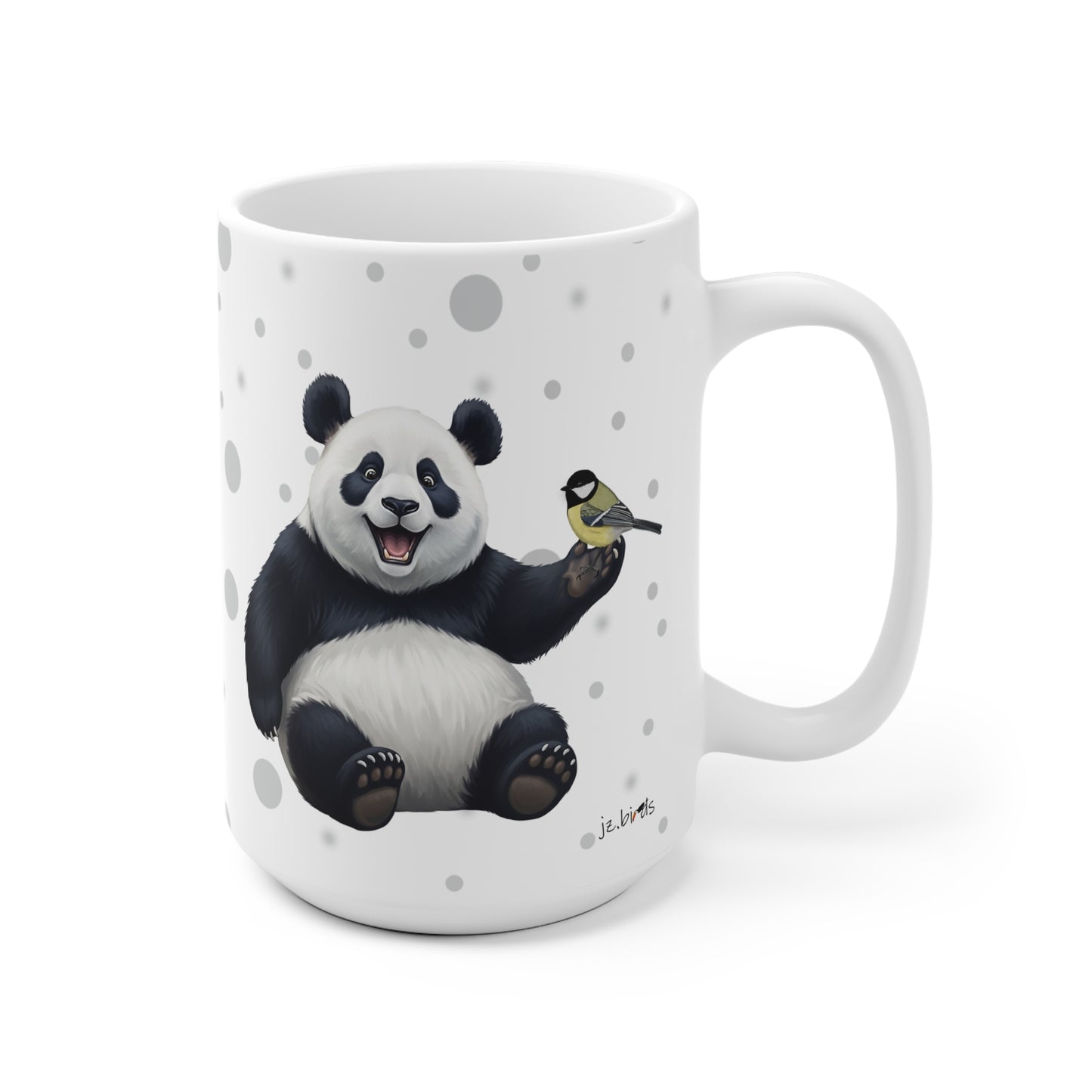 Kohlmeise mit einem fröhlichen Panda Vogel Tiermotiv Tasse Punkte Grau