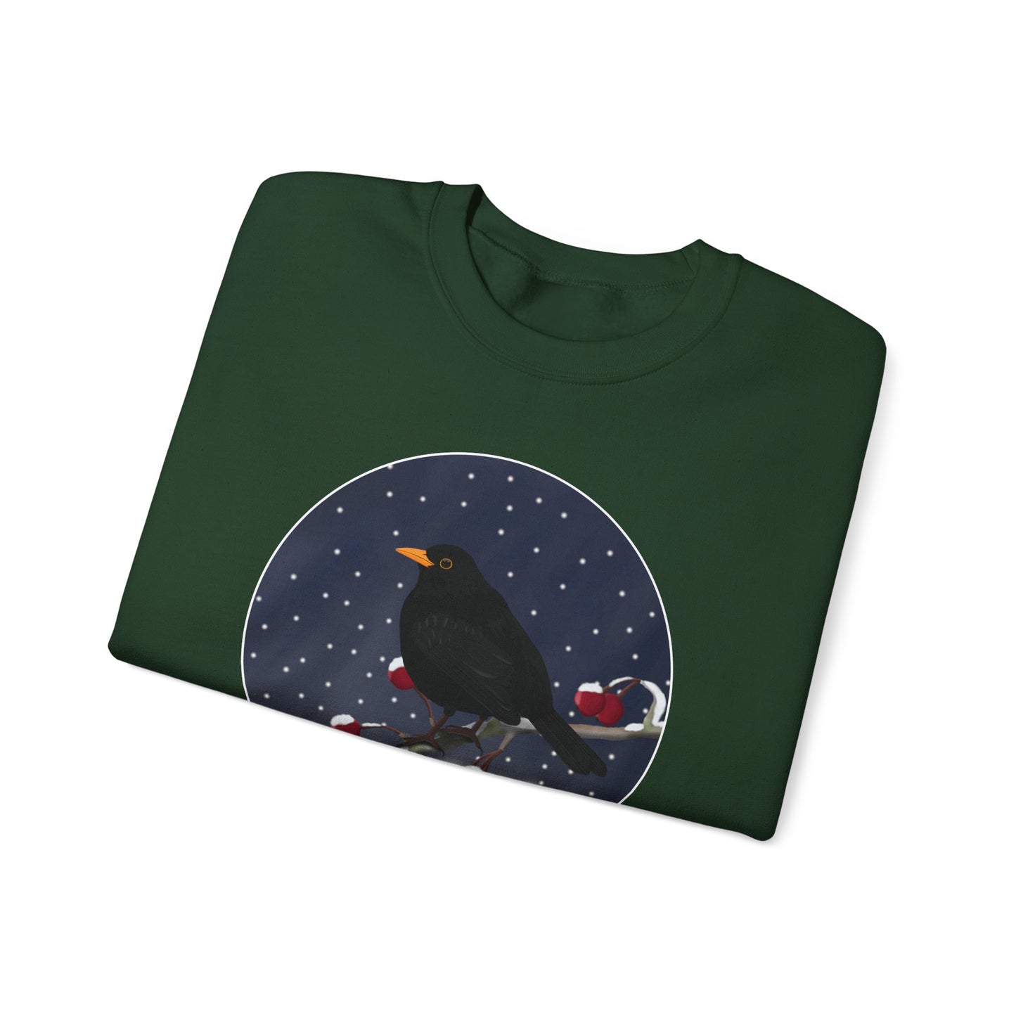 Blackbird on a Winter Branch Birdwatcher Christmas Bird Sweatshirt