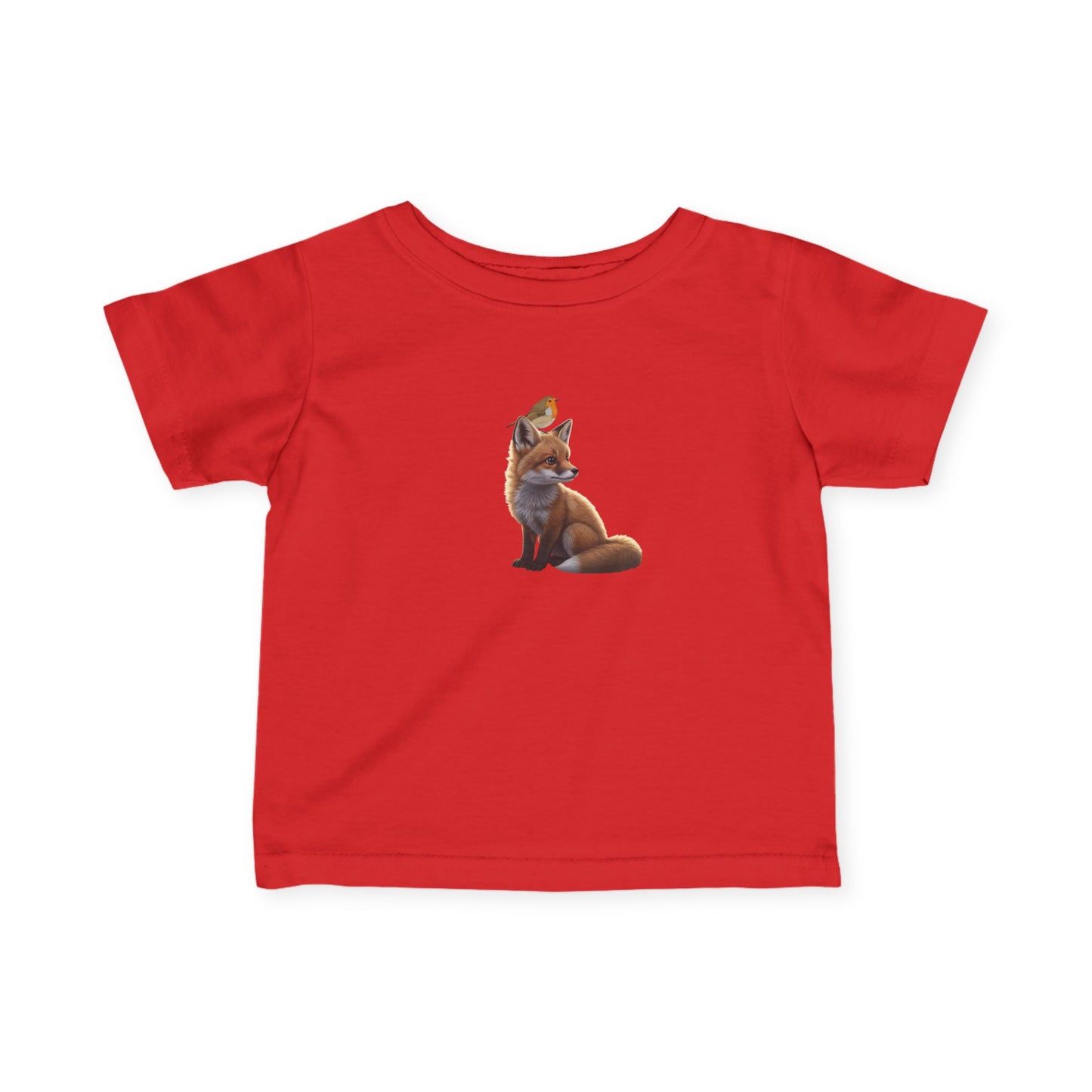 Fuchs mit Rotkehlchen Vogelmotiv Baby T-Shirt Süßes Tiermotiv