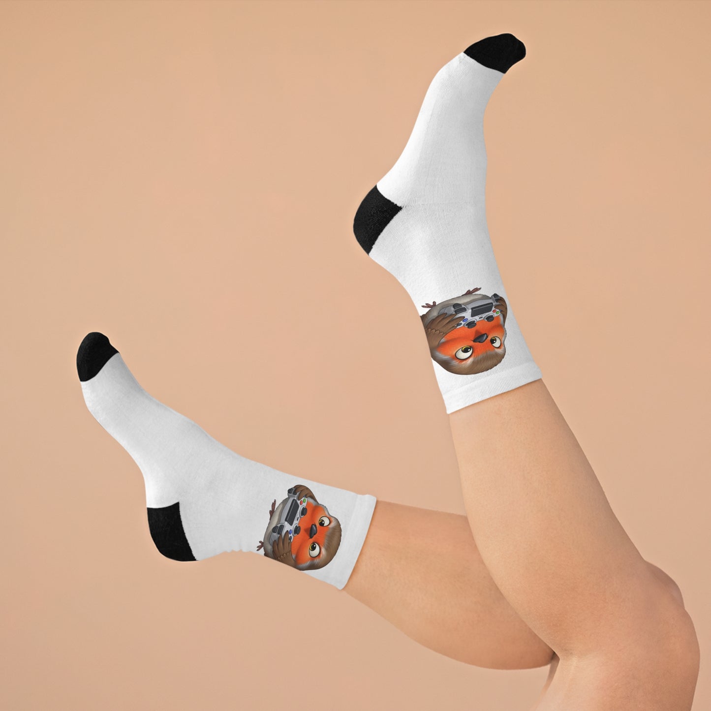 Robin with Gaming Controller Video Games Bird Socks White One Size