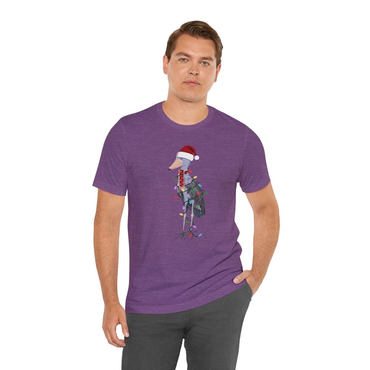 フェアリーライト付きハシビロコウのクリスマスバードTシャツ