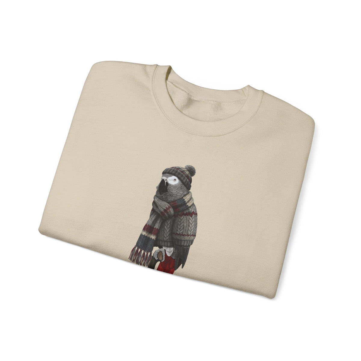 Grey Parrot Winter Sweatshirt | Bird Watcher Crewneck | Unisex Songbirds Wearing Knit Gift for Bird Lovers