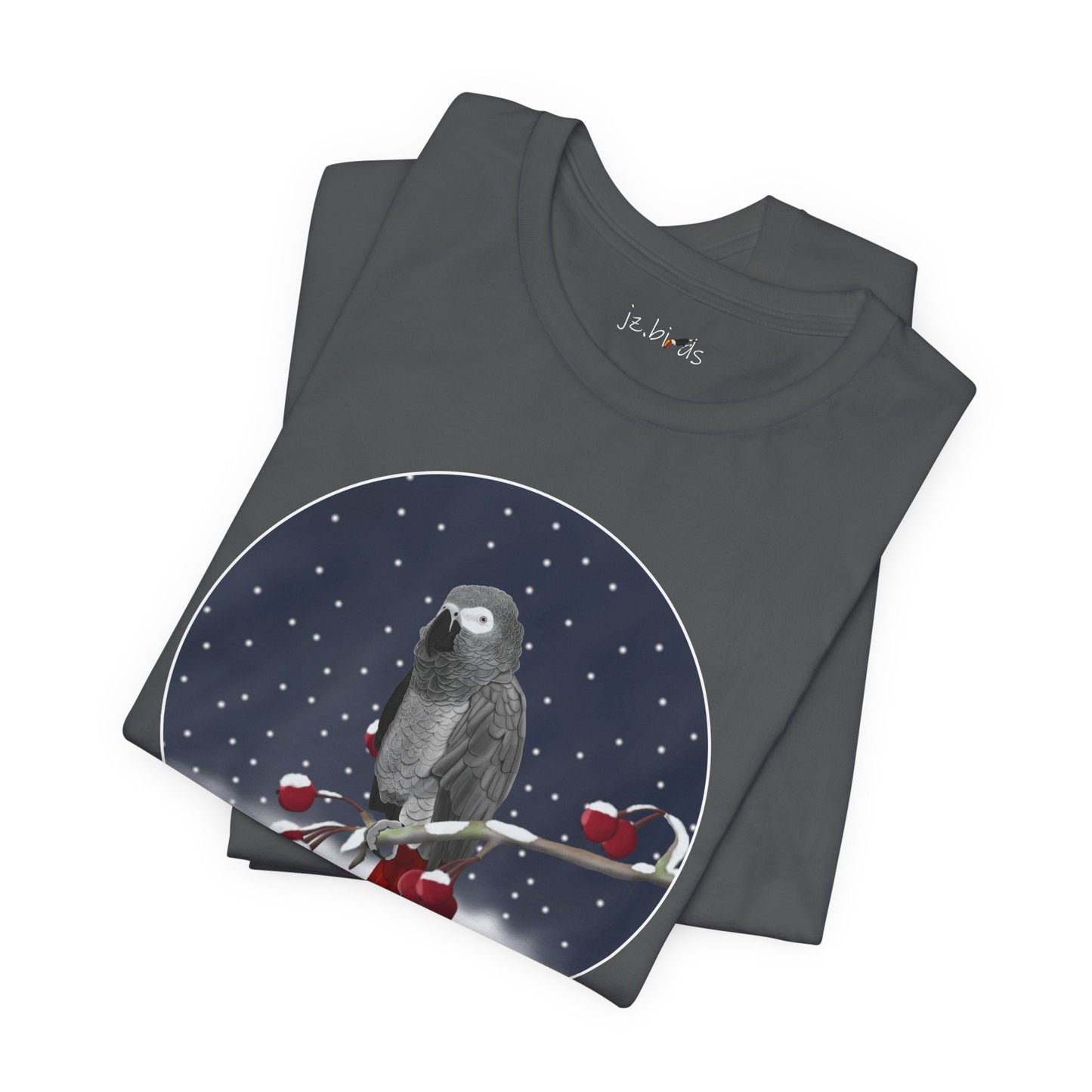 Grey Parrot on a Winter Branch Birdwatcher Christmas Bird T-Shirt