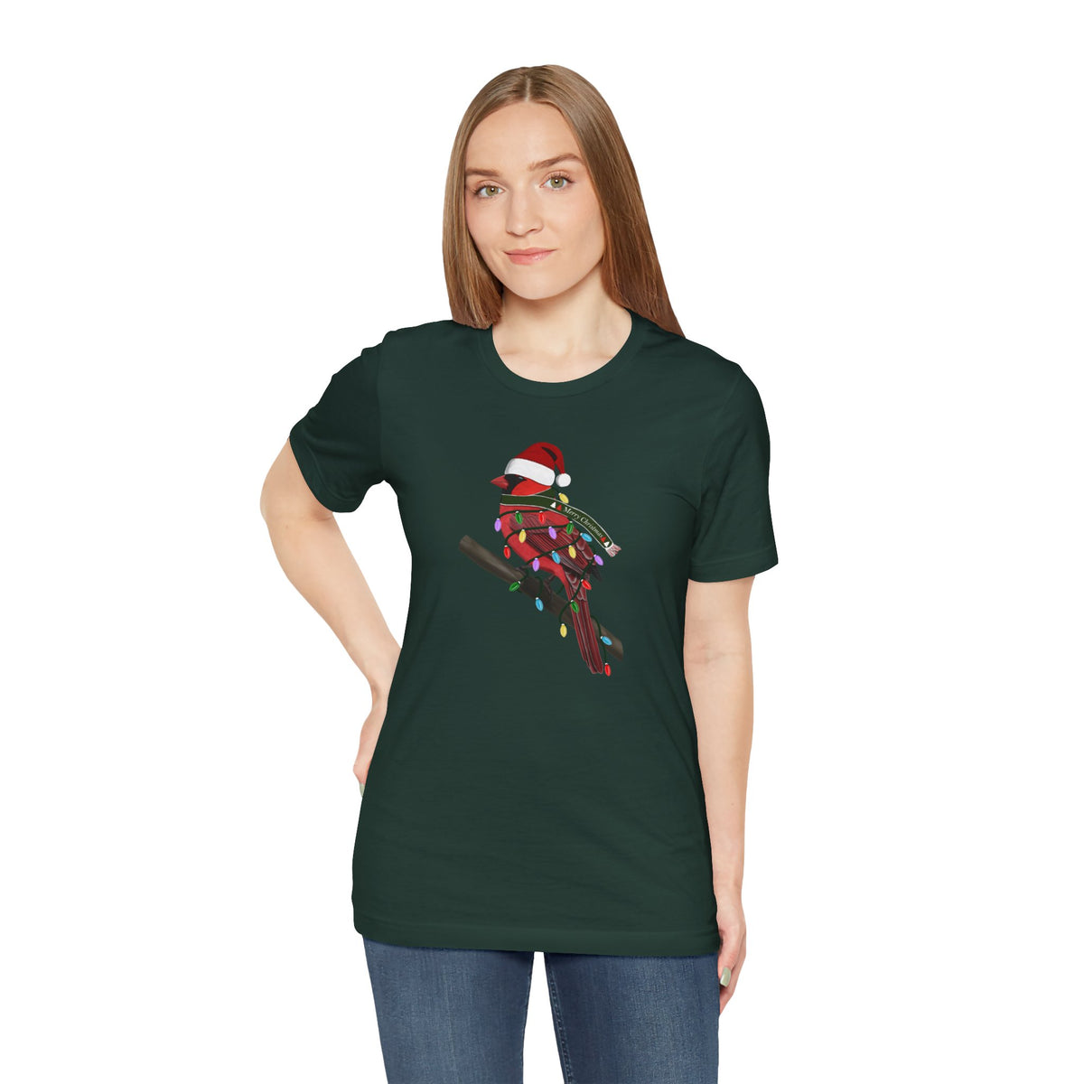 Cardinal with Fairy Lights Christmas Bird T-Shirt
