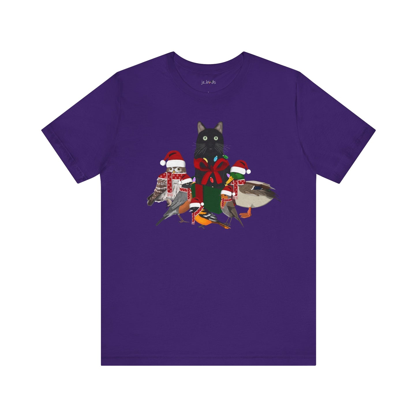 Robin Mallard Oriole Owl with Cat in a Box and Fairy Lights Christmas Bird T-Shirt