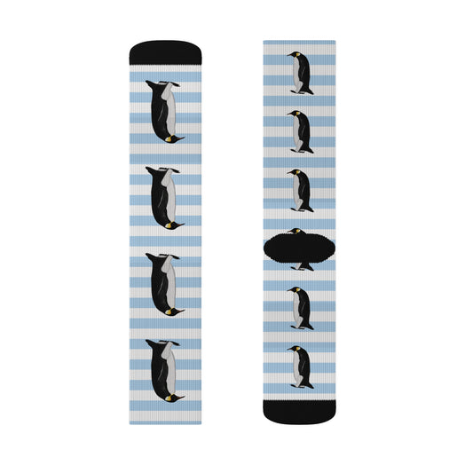 Penguin Bird Blue White Striped Socks