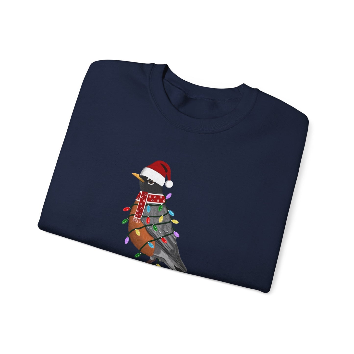Robin with Fairy Lights as Santa Happy Holidays Birdwatcher Christmas Bird Sweatshirt