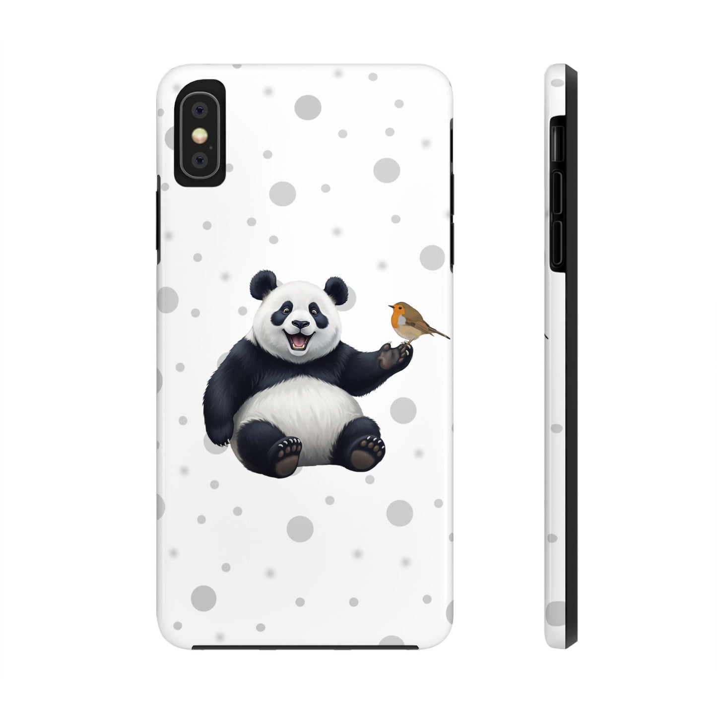 Cute Panda Bear with European Robin Animal iPhone Case - Dual-Layer PC/TPU Protective Cover for iPhone