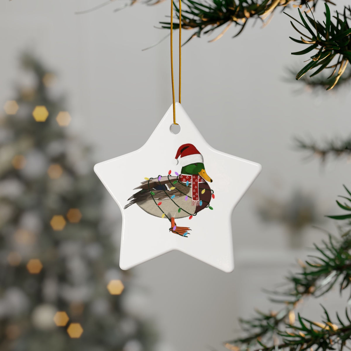 Mallard as Santa Ceramic Bird Christmas Ornament | Durable Double-Sided Bird Lover Decor