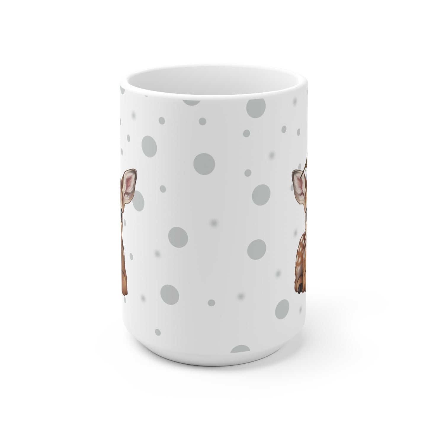 Rehkitz Tasse mit Rotkehlchen Tiermotiv Punkte Grau
