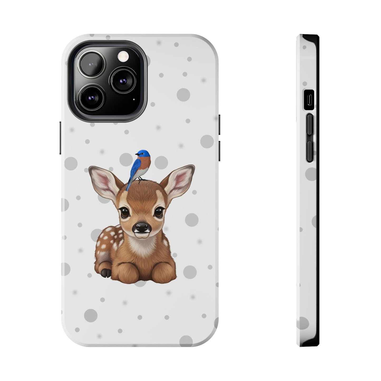 Cute Fawn with a Bluebird Animal iPhone Case - Dual-Layer PC/TPU Protective Cover for iPhone