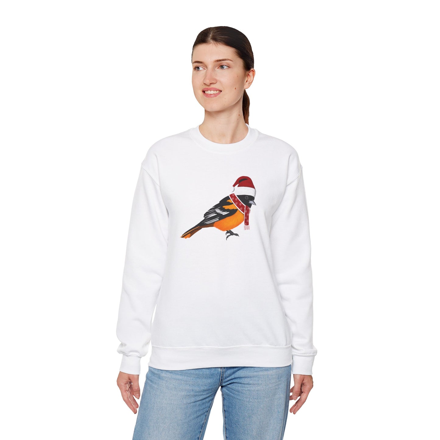 Baltimore Oriole with Christmas Hat Bird Birdwatcher Sweatshirt