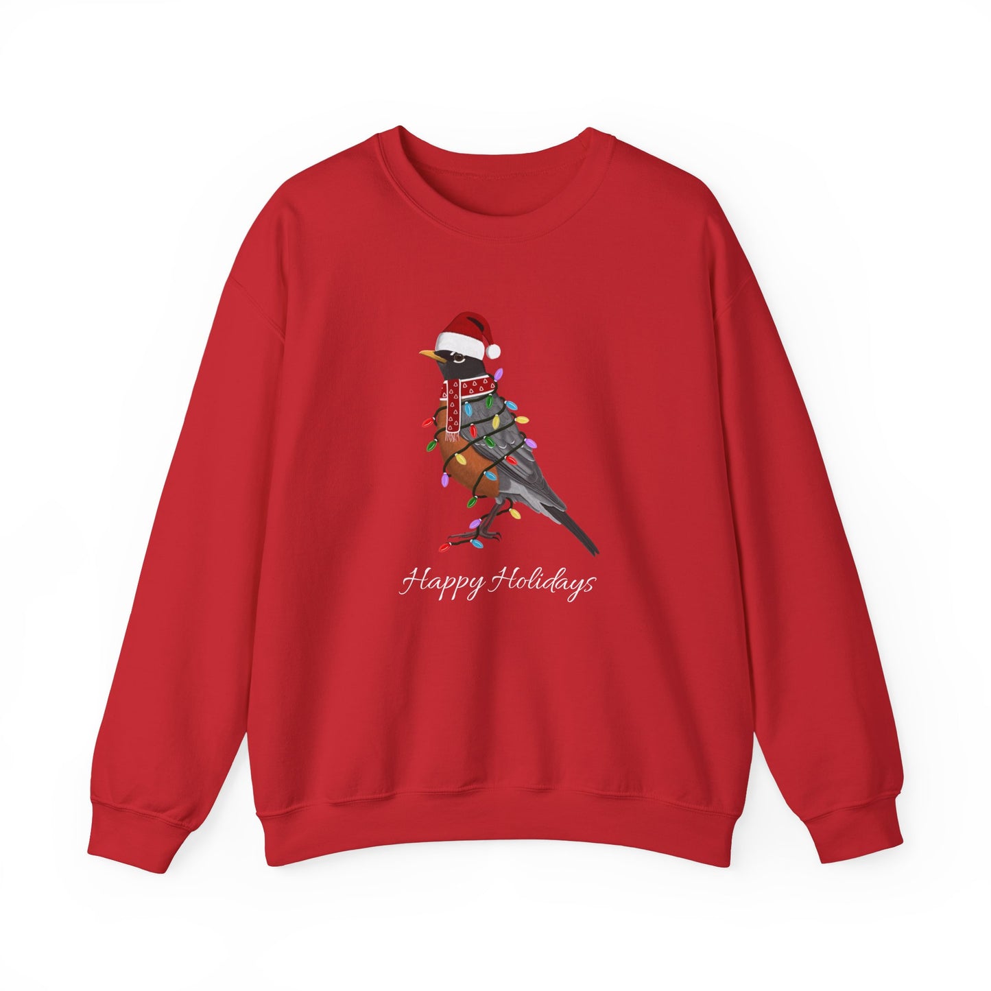 Robin with Fairy Lights as Santa Happy Holidays Birdwatcher Christmas Bird Sweatshirt