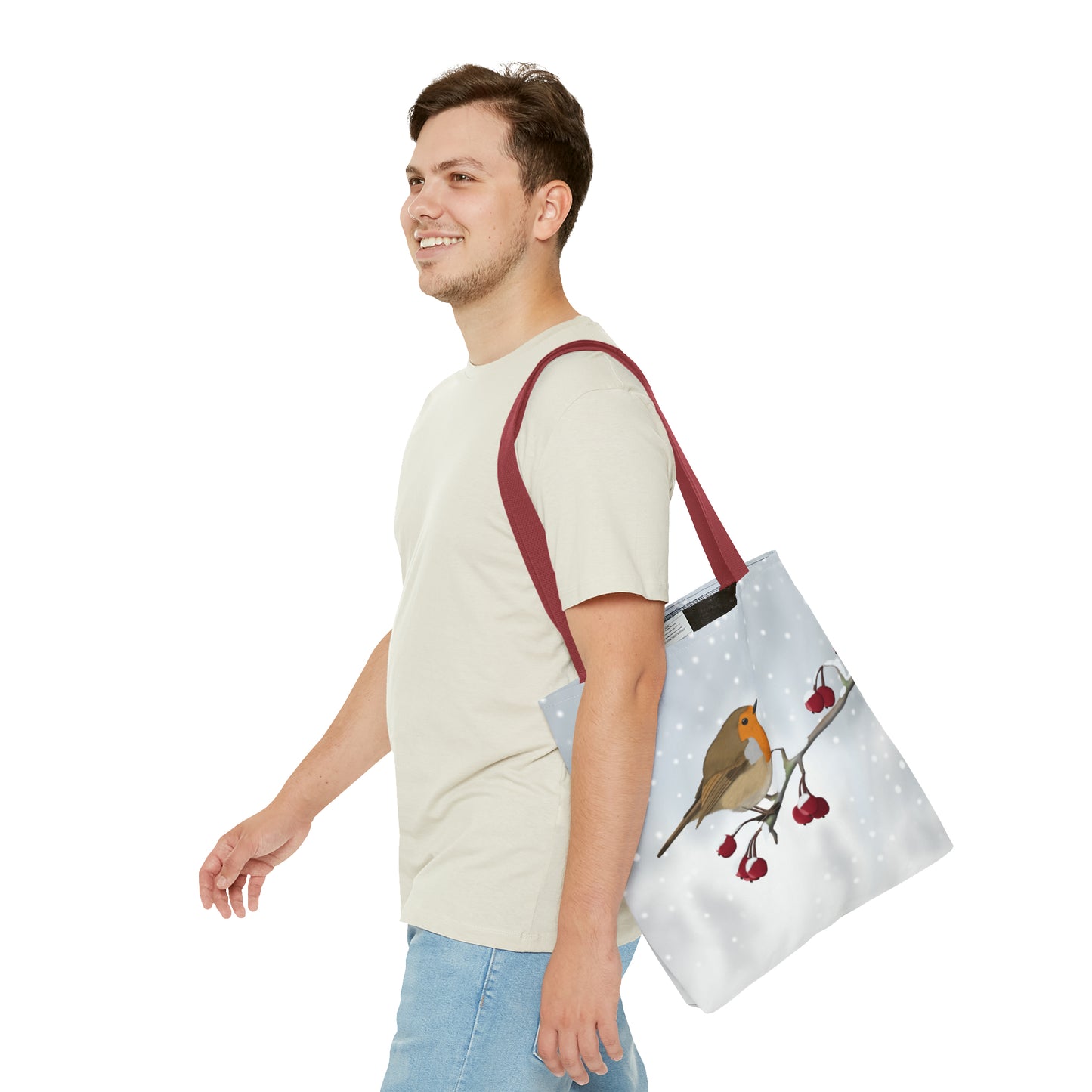 Robin on a Winter Branch Bird Tote Bag 16"x16" - jz.birds