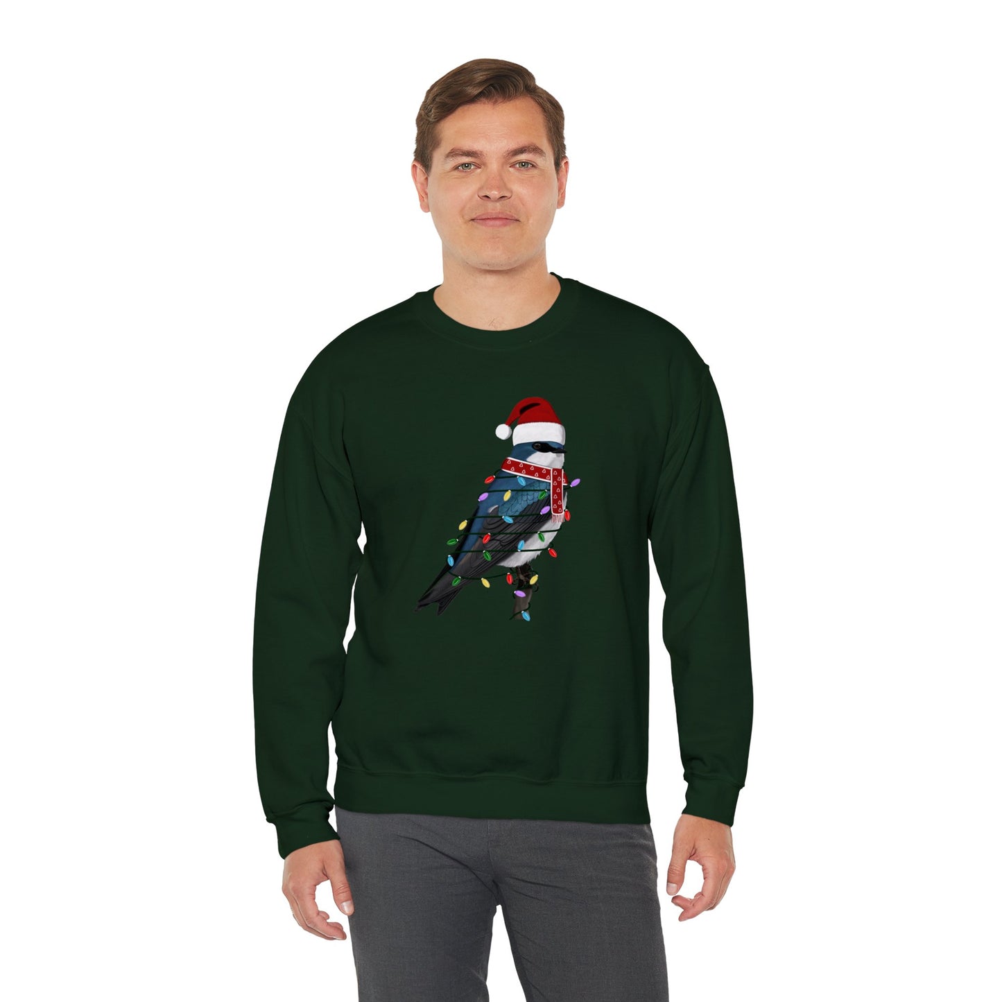 Tree Swallow with Fairy Lights Santa Claus Christmas Bird Sweatshirt