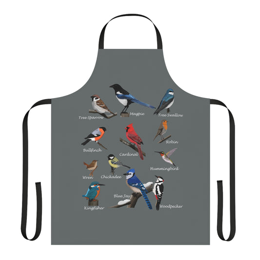Garden Birds Cardinal Blue Jay Bird Art Apron Dark Grey