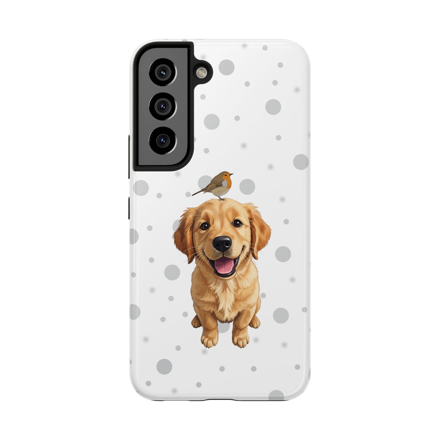 Cute Golden Retriever with European Robin Animal iPhone Case - Dual-Layer PC/TPU Protective Cover for iPhone