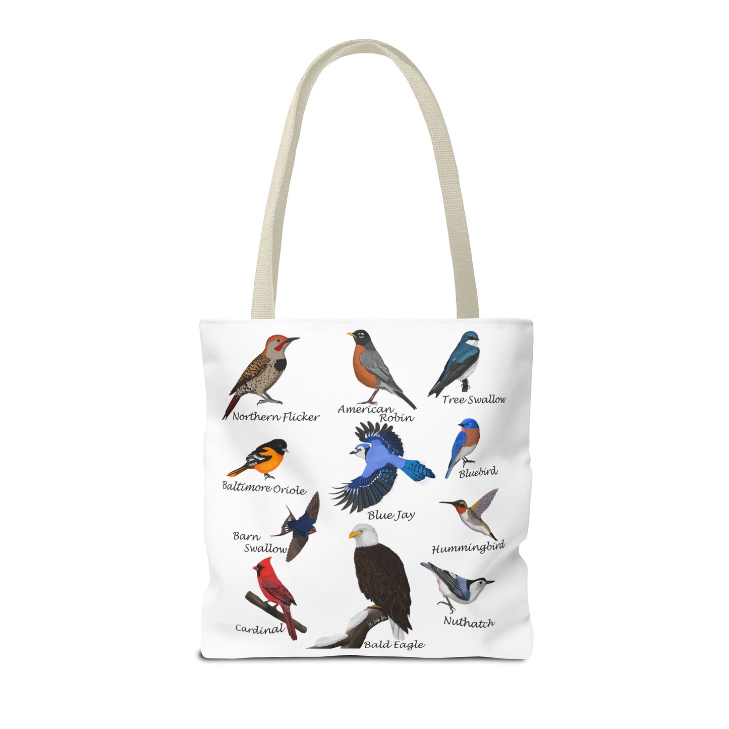 Backyard Birds Tote Bag 16"x16" Blue Jay Cardinal Bluebird Hummingbird for Bird Lovers