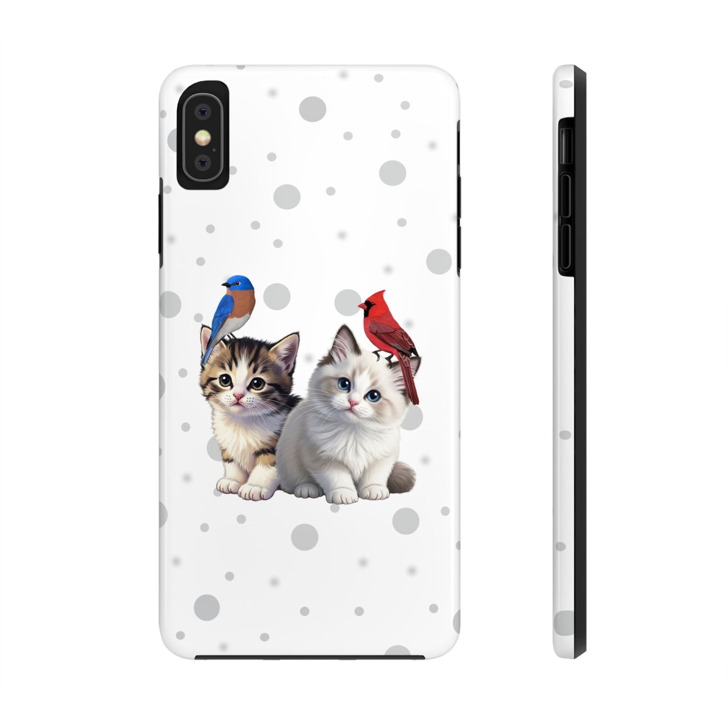 Cute Kitten with Cardinal and Bluebird Animal iPhone Case - Dual-Layer PC/TPU Protective Cover for iPhone
