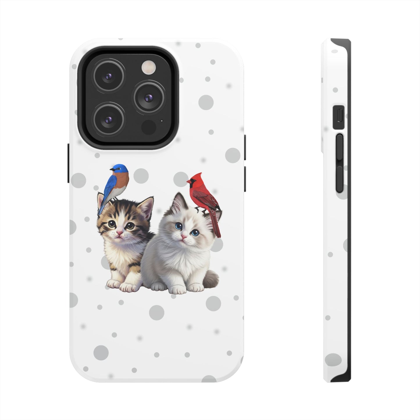 Cute Kitten with Cardinal and Bluebird Animal iPhone Case - Dual-Layer PC/TPU Protective Cover for iPhone