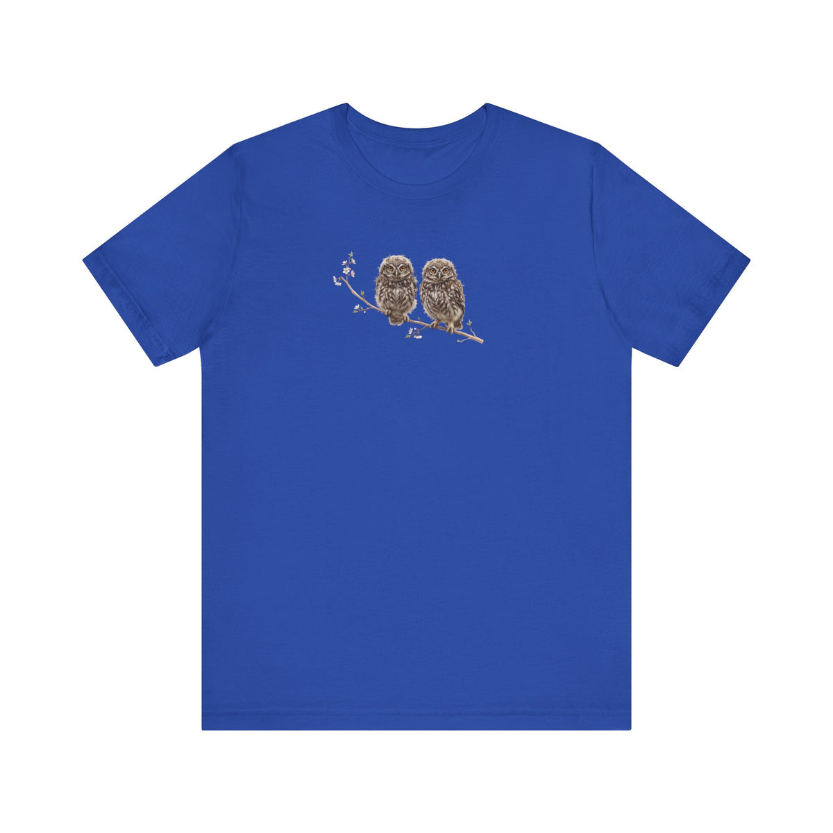 Little Owl Fledgling T-Shirt | Spring Blossoms Unisex Graphic Tee for Bird Watchers