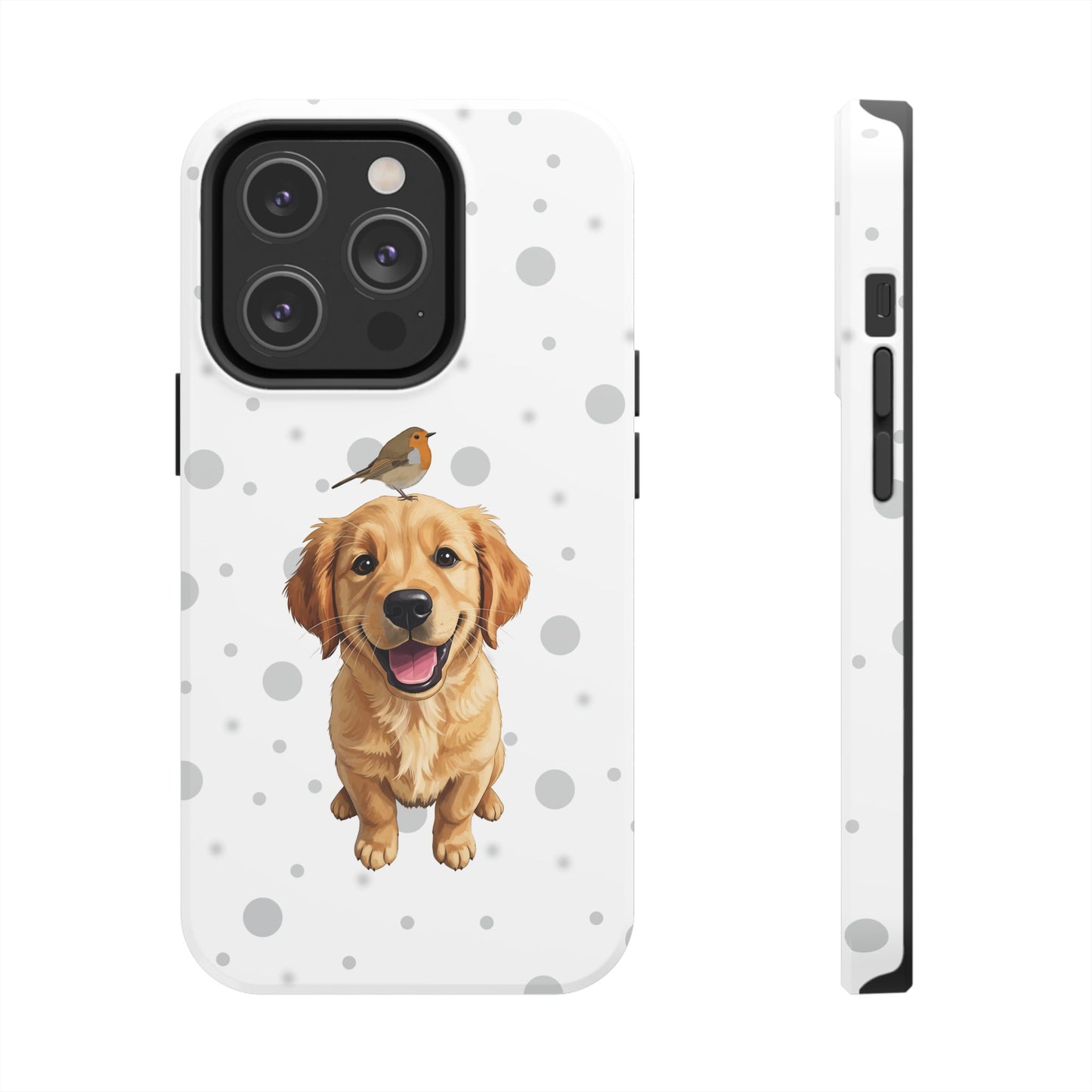 Cute Golden Retriever with European Robin Animal iPhone Case - Dual-Layer PC/TPU Protective Cover for iPhone