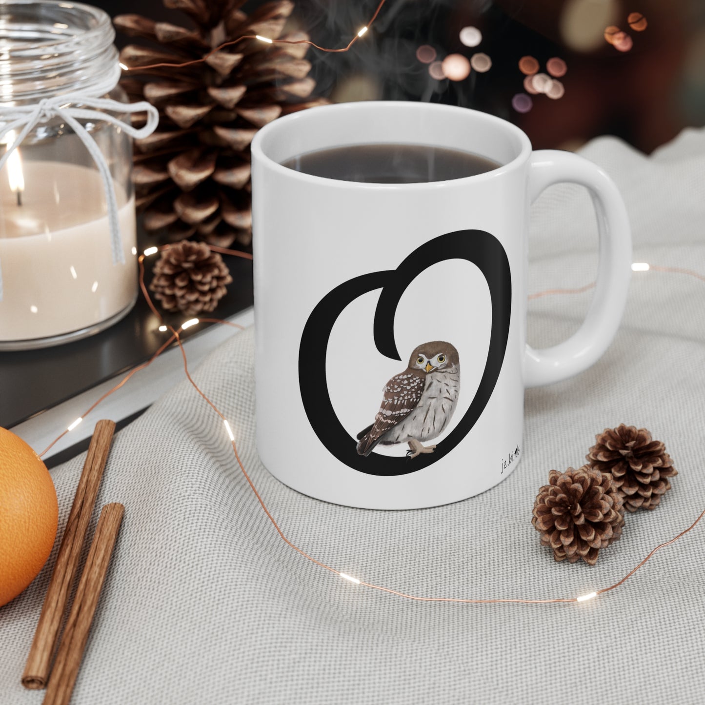 Owl Letter O Bird Ceramic Mug 11oz White