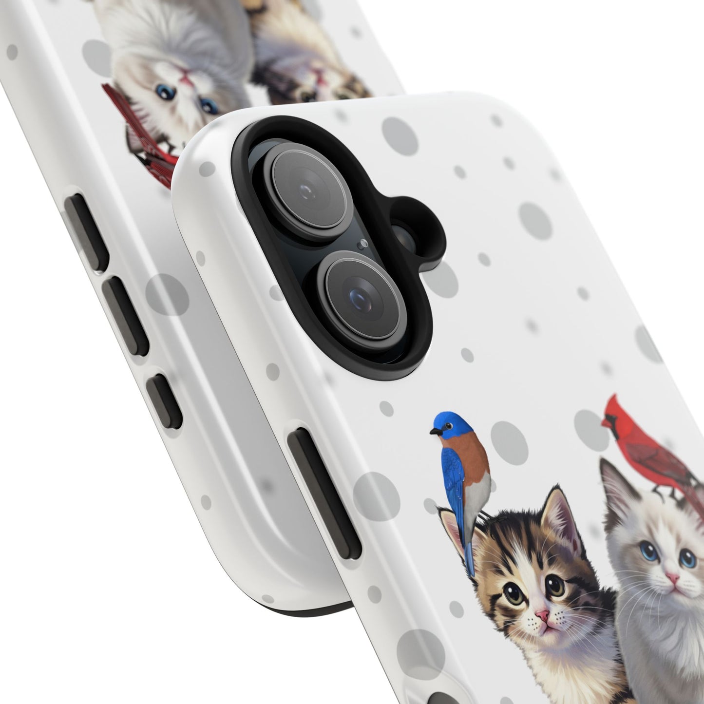 Cute Kitten with Cardinal and Bluebird Animal iPhone Case - Dual-Layer PC/TPU Protective Cover for iPhone