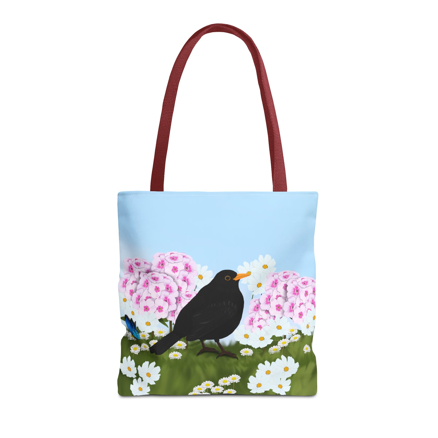 Blackbird in Summer Flowers Bird Tote Bag 16"x16" - jz.birds