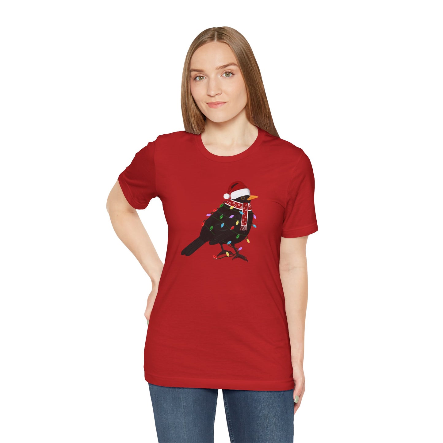 Blackbird with Fairy Lights Christmas Bird T-Shirt