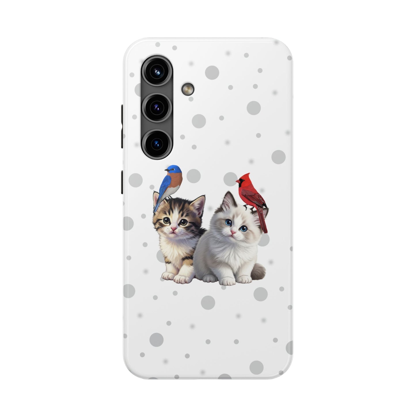 Cute Kitten with Cardinal and Bluebird Animal iPhone Case - Dual-Layer PC/TPU Protective Cover for iPhone