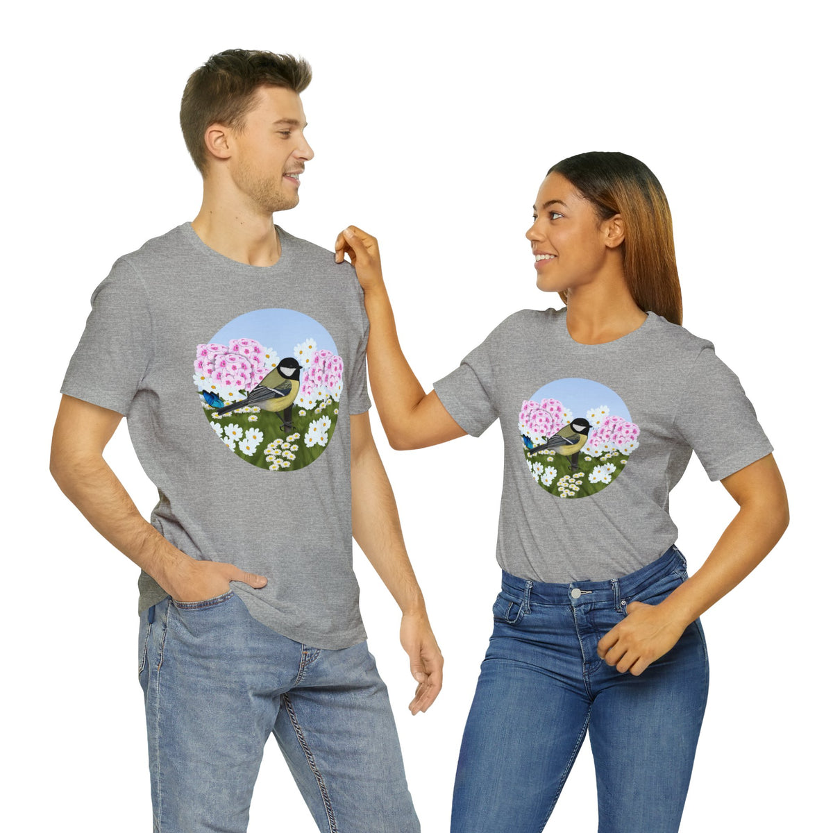 Chickadee and Summer Flowers Bird Tee