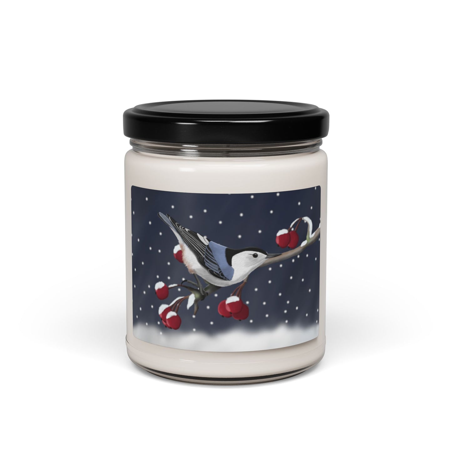 Nuthatch on a Winter Branch Christmas Bird Art Scented Soy Candle, 9oz