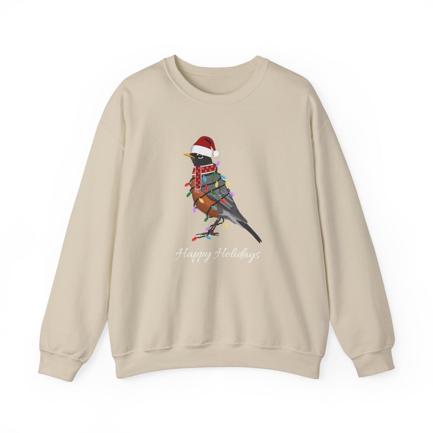 Robin with Fairy Lights as Santa Happy Holidays Birdwatcher Christmas Bird Sweatshirt