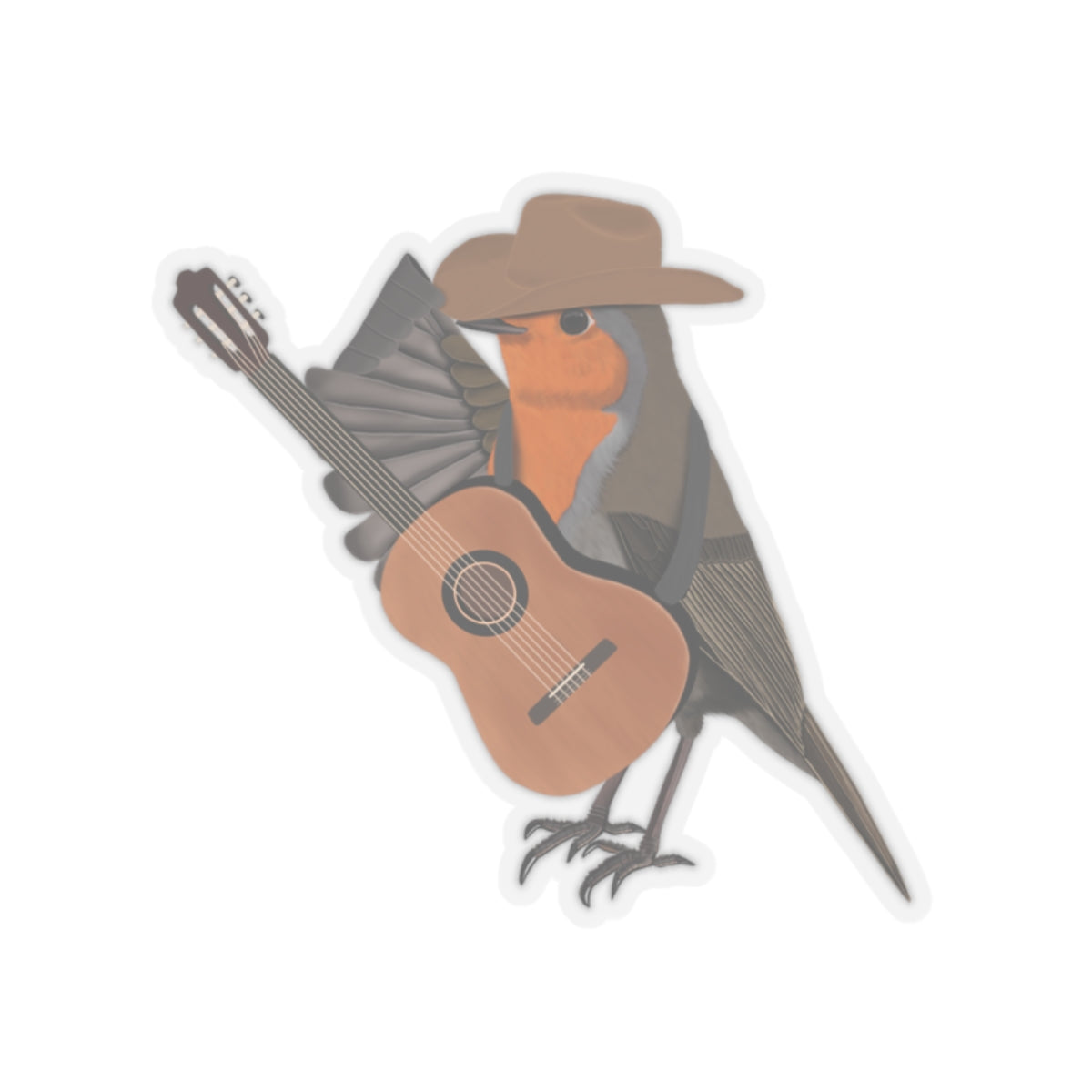 Robin with Cowboy Hat and Guitar Country Music Bird Kiss-Cut Sticker